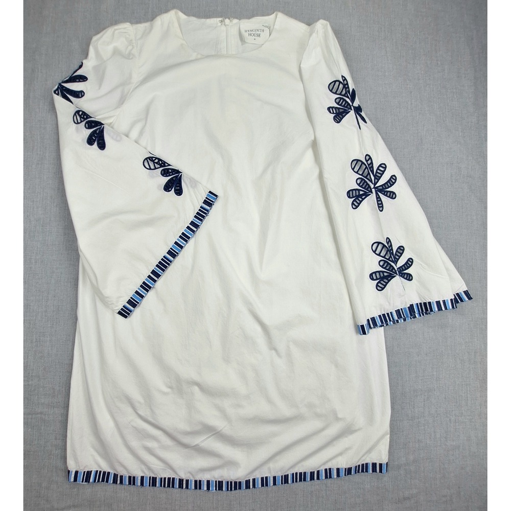 Hyacinth House White Cotton Embroidered Bell Sleeve Mini Dress Womens M